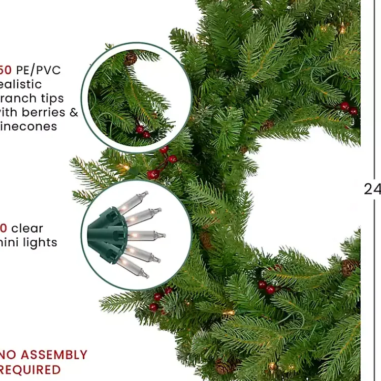 Hot Mixed Winterberry Pinecone Pre-Lit Wreath Christmas Wreaths
