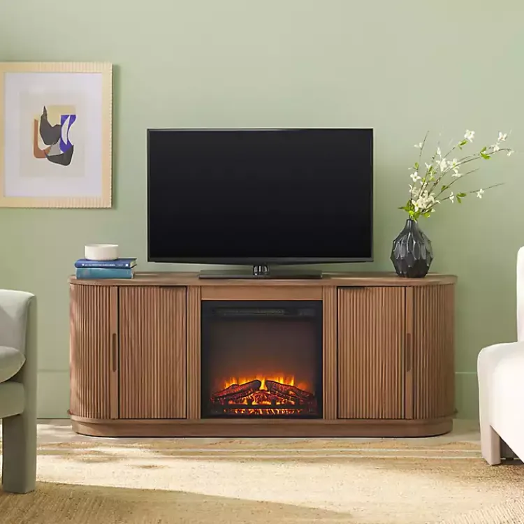 Kirklands Home Tv Stands & Media Consoles|Mocha Reeded Fireplace Media Cabinet Brown