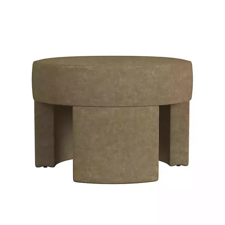 Kirklands Home Benches & Ottomans|Mocha Round Upholstered Ottoman Brown