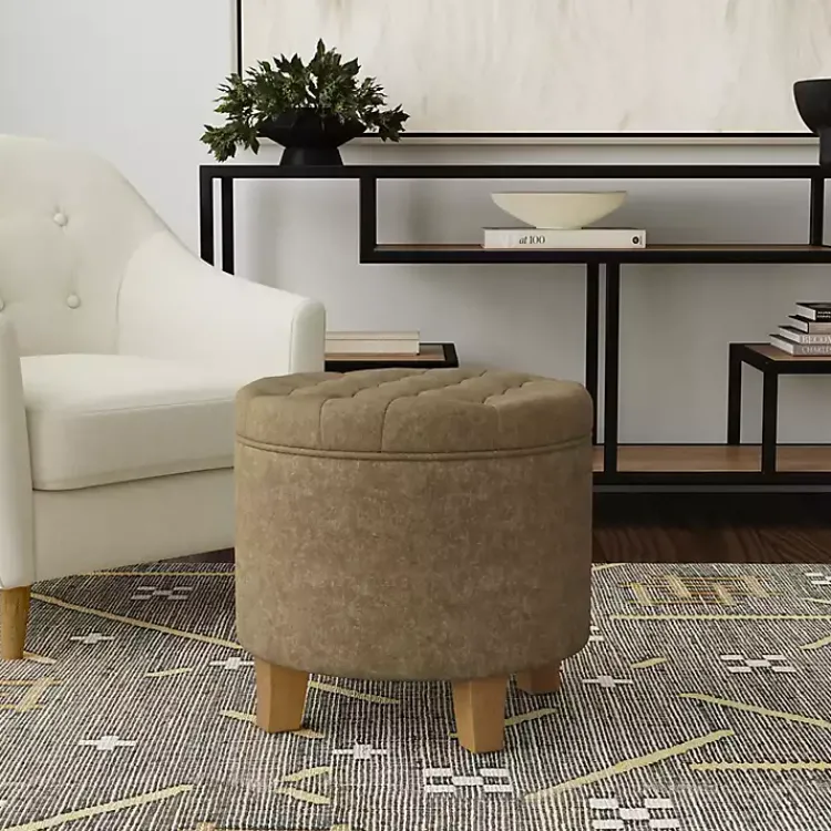 Kirklands Home Benches & Ottomans|Mocha Velvet Tufted Storage Ottoman Brown