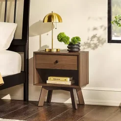 Kirklands Home Nightstands|Mocha Wood Mid-century Modern Nightstand Brown