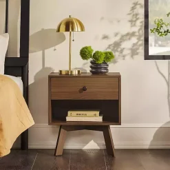Kirklands Home Nightstands|Mocha Wood Mid-century Modern Nightstand Brown
