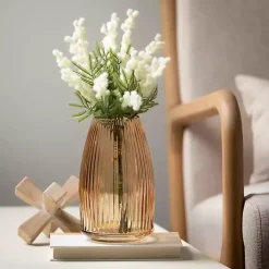 Best Modern Amber Ribbed Glass Vase Vases