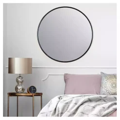 Kirklands Home Framed Mirrors|Modern Metal Round Wall Mirror Black