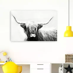 Kirklands Home Canvas Art|Monochrome Longhorn Canvas Art Print, 60x40 in.