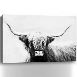Kirklands Home Canvas Art|Monochrome Longhorn Canvas Art Print, 60x40 in.