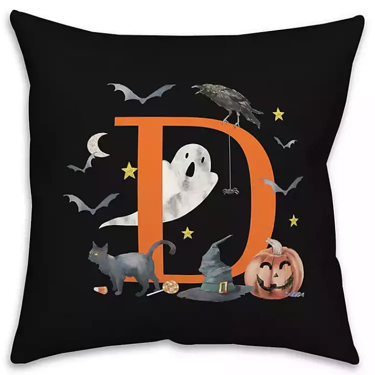 Clearance Monogram D Halloween Indoor/Outdoor Pillow Halloween