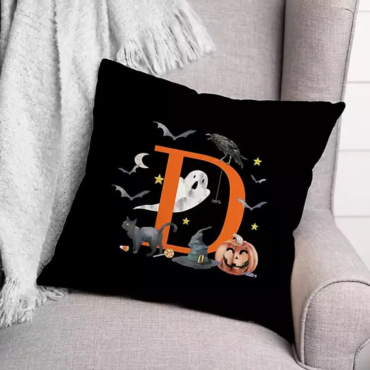 Clearance Monogram D Halloween Indoor/Outdoor Pillow Halloween