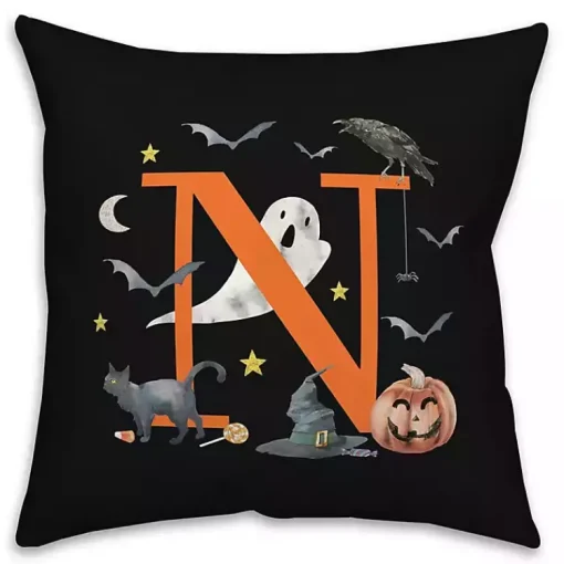 Clearance Monogram N Halloween Indoor/Outdoor Pillow Halloween