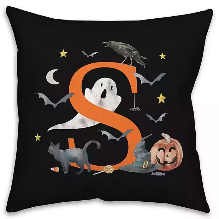 Best Monogram S Halloween Indoor/Outdoor Pillow Halloween