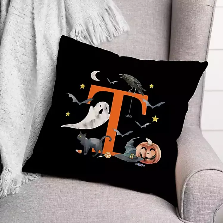 Online Monogram T Halloween Indoor/Outdoor Pillow Halloween