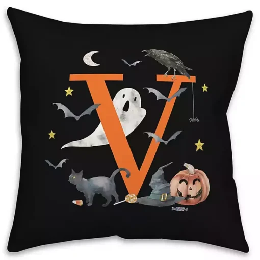 Clearance Monogram V Halloween Indoor/Outdoor Pillow Halloween