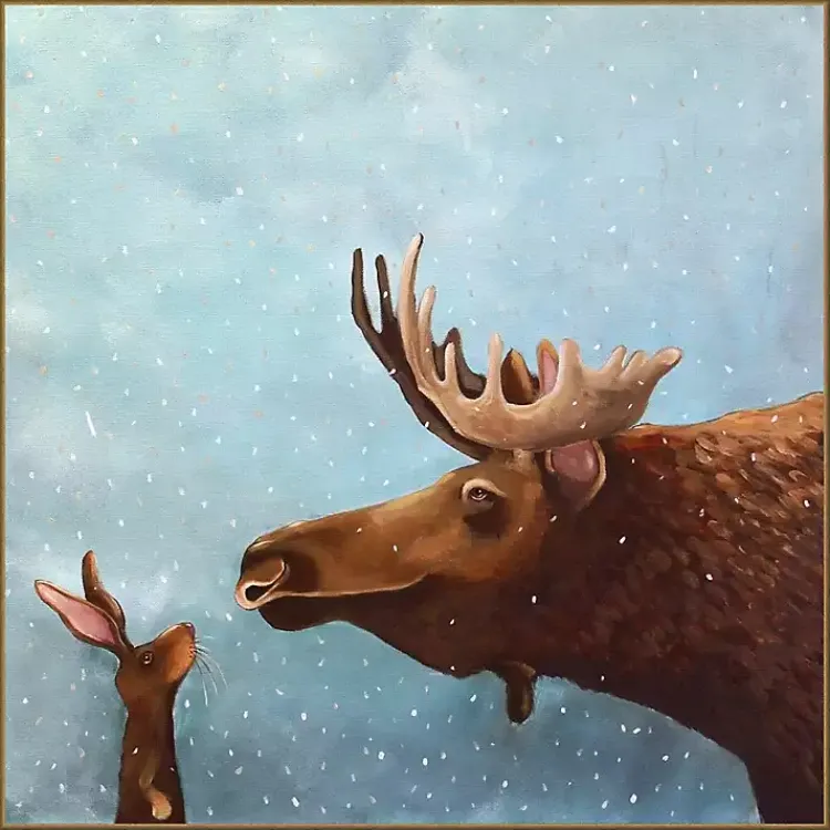 Moose and Rabbit Christmas Canvas Wall Plaque Christmas Art & Wall Decor