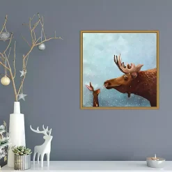 Moose and Rabbit Christmas Canvas Wall Plaque Christmas Art & Wall Decor
