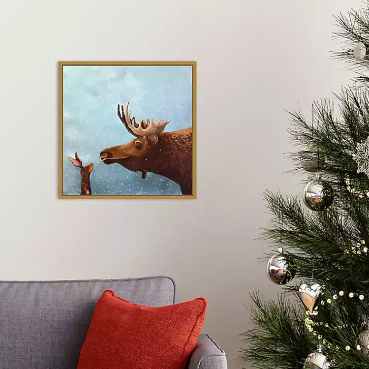 Moose and Rabbit Christmas Canvas Wall Plaque Christmas Art & Wall Decor