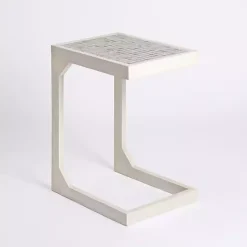 Kirklands Home Accent & End Tables|Mosaic Tile White Wood C-Table Blue