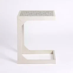 Kirklands Home Accent & End Tables|Mosaic Tile White Wood C-Table Blue