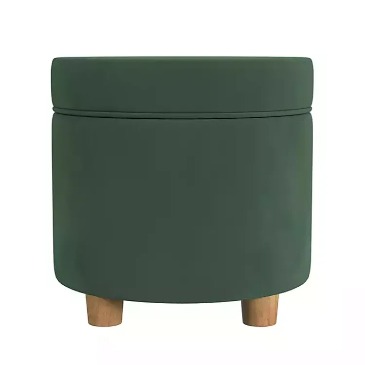 Kirklands Home Benches & Ottomans|Moss Round Velvet Storage Ottoman Green