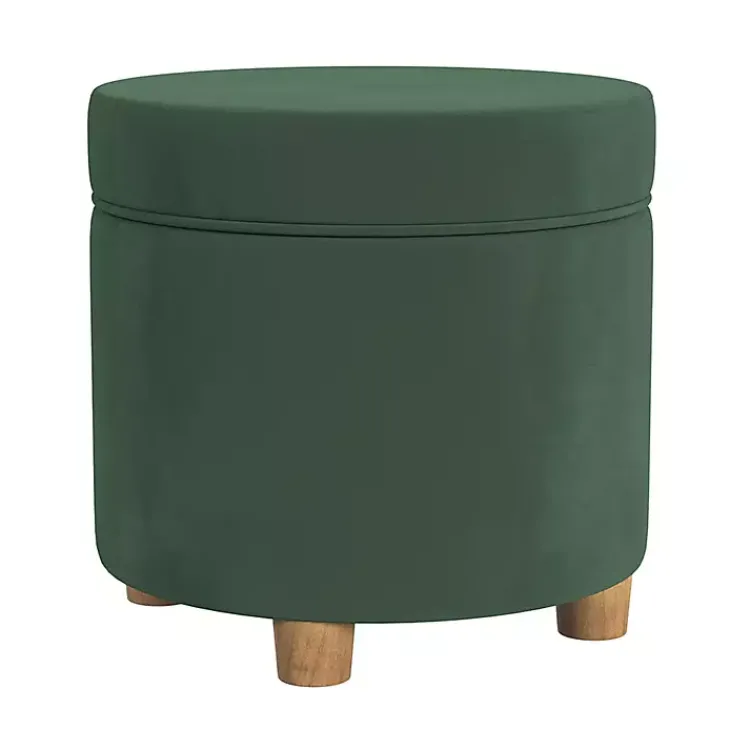 Kirklands Home Benches & Ottomans|Moss Round Velvet Storage Ottoman Green