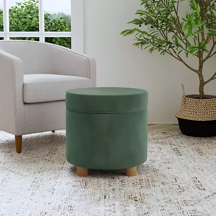 Kirklands Home Benches & Ottomans|Moss Round Velvet Storage Ottoman Green