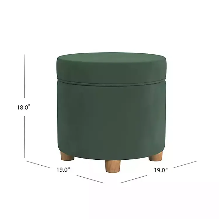 Kirklands Home Benches & Ottomans|Moss Round Velvet Storage Ottoman Green