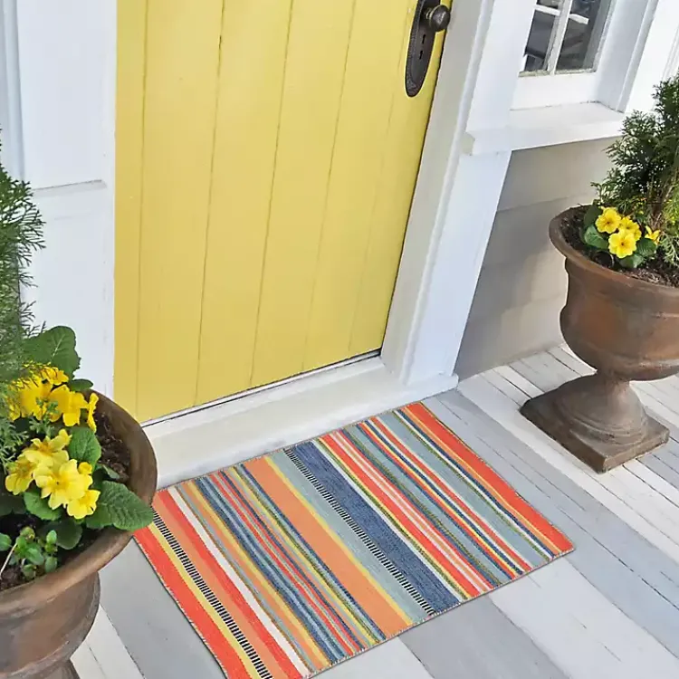 Kirklands Home Outdoor Rugs|Multi Dhurri Stripe Indoor/Outdoor Scatter Rug