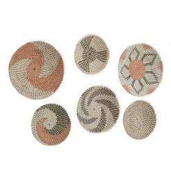 Kirklands Home Wall Plaques|Multi Seagrass Round 6-pc. Wall Plaque Set Tan