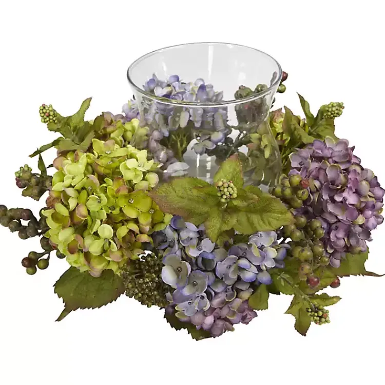 Online Multicolor Hydrangea and Berry Candle Centerpiece Arrangements & Greenery