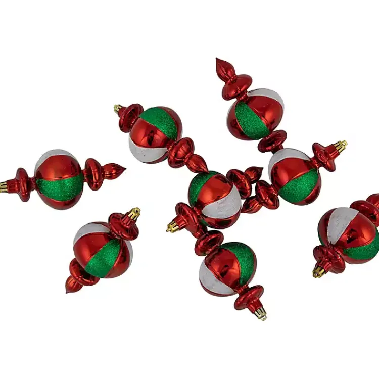 New Multicolor Shatterproof Finial Ornaments, Set of 8 Christmas Ornaments