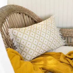 Kirklands Home Outdoor Cushions & Pillows|Mustard Geometric Floral Indoor/Outdoor Pillow