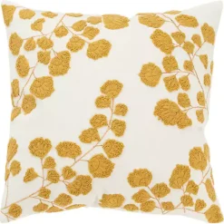 Discount Mustard Yellow Embroidered Floral Throw Pillow Pillows