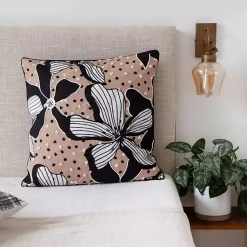 Best Natural & Black Embroidered Floral Throw Pillow Pillows