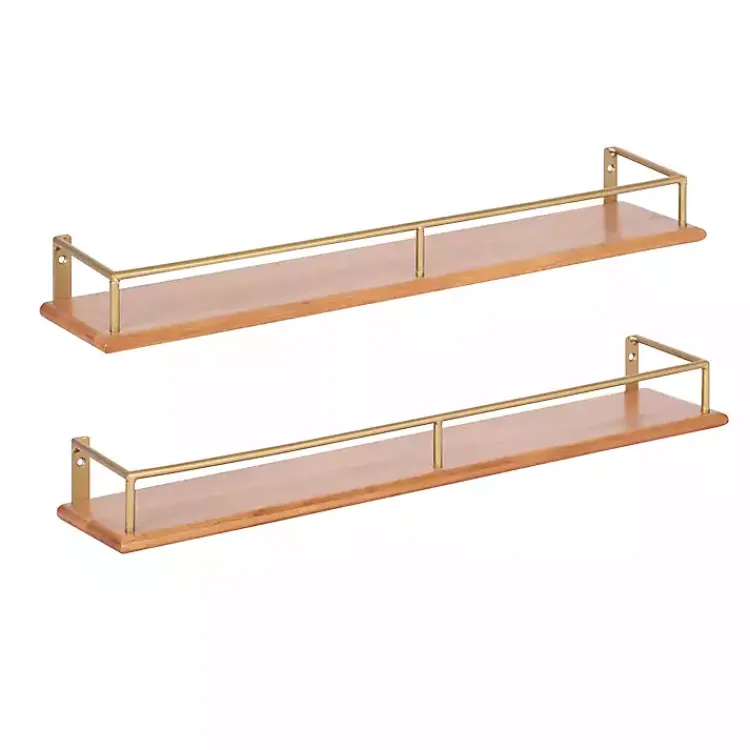 Kirklands Home Shelves|Natural & Gold Rectangle Cameron Shelves, Set of 2