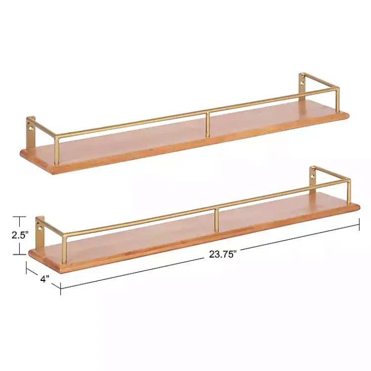 Kirklands Home Shelves|Natural & Gold Rectangle Cameron Shelves, Set of 2