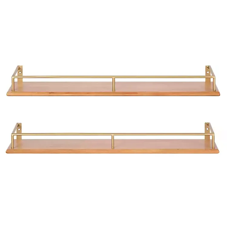 Kirklands Home Shelves|Natural & Gold Rectangle Cameron Shelves, Set of 2