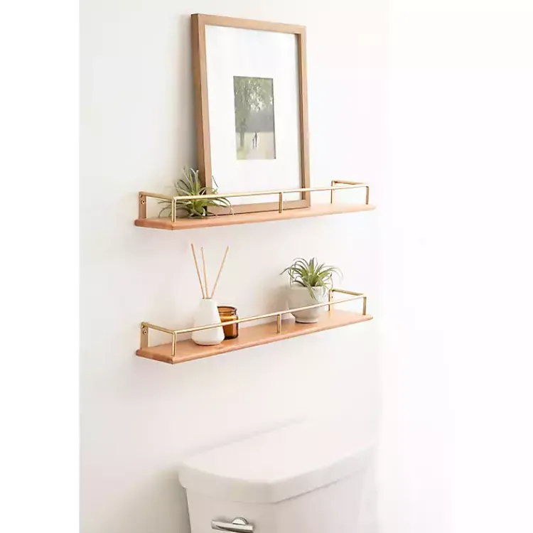 Kirklands Home Shelves|Natural & Gold Rectangle Cameron Shelves, Set of 2