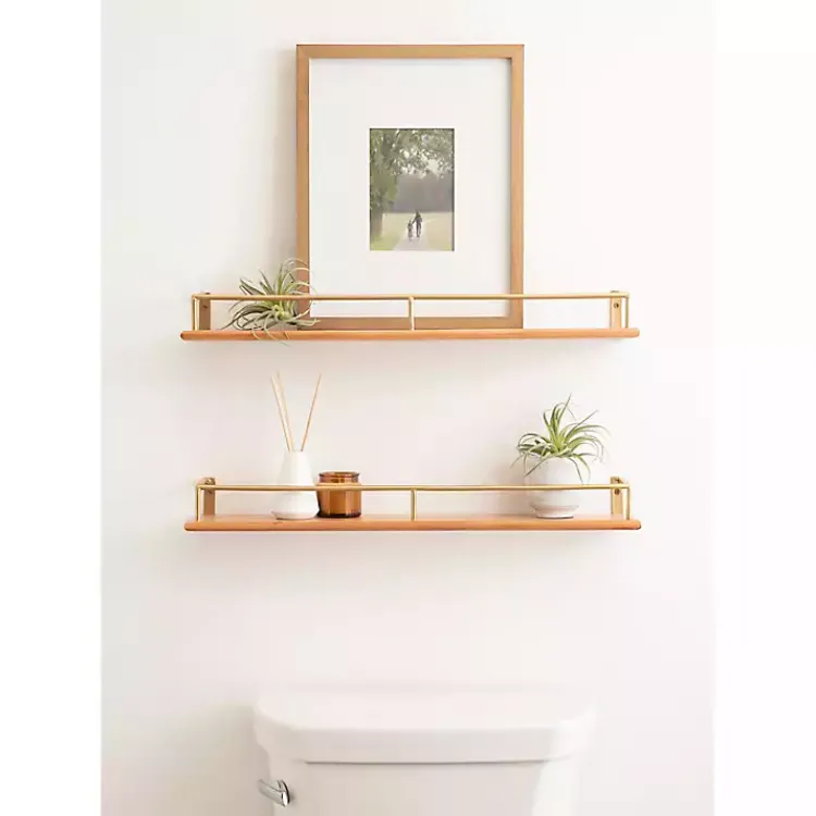 Kirklands Home Shelves|Natural & Gold Rectangle Cameron Shelves, Set of 2