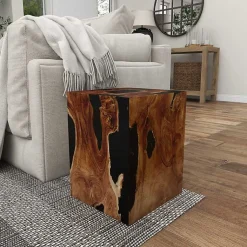 Kirklands Home Accent & End Tables|Natural Abstract Teak Wood Grain Accent Table Brown