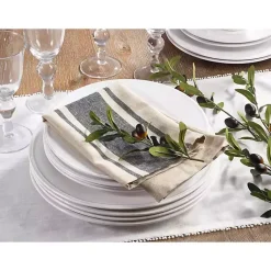 Kirklands Home Table Linens|Natural and Black Banded Cotton Napkins, Set of 4