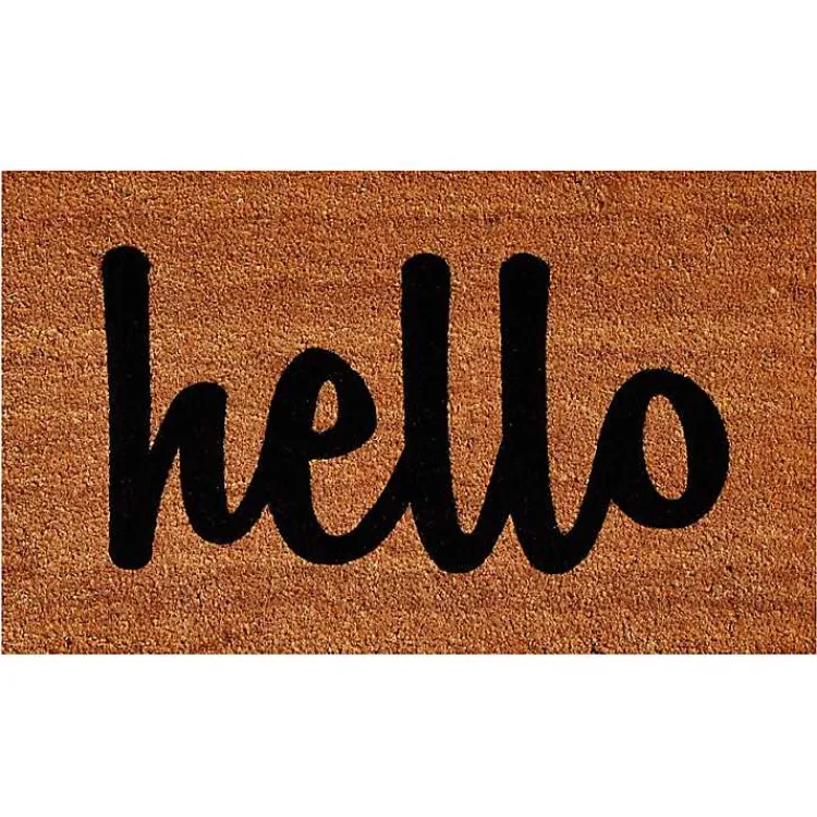 Kirklands Home Doormats|Natural and Black Coir Hello Doormat, 36x24 in.