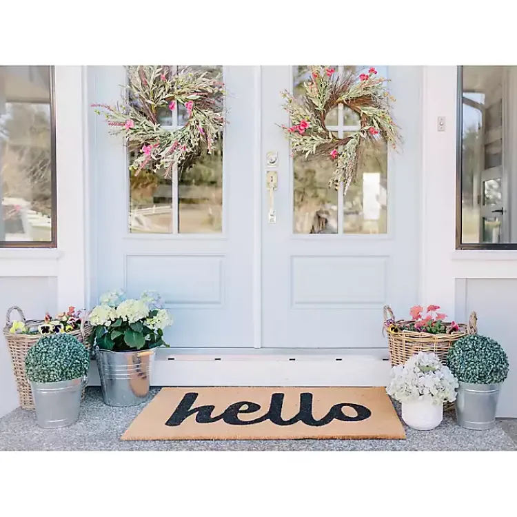 Kirklands Home Doormats|Natural and Black Coir Hello Doormat, 36x24 in.