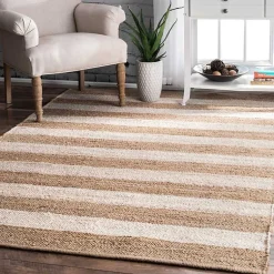 Kirklands Home Area Rugs|Natural and White Striped Felix Area Rug, 7x9
