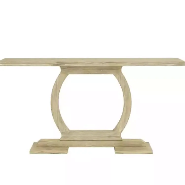 Kirklands Home Console Tables|Natural Barnwood Circular Pedestal Console Table Tan