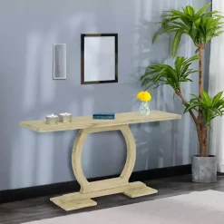 Kirklands Home Console Tables|Natural Barnwood Circular Pedestal Console Table Tan