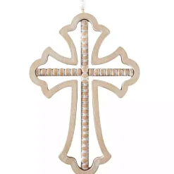 Kirklands Home Wall Plaques|Natural Beaded Wood Cross Wall Plaques, Set of 3 Tan