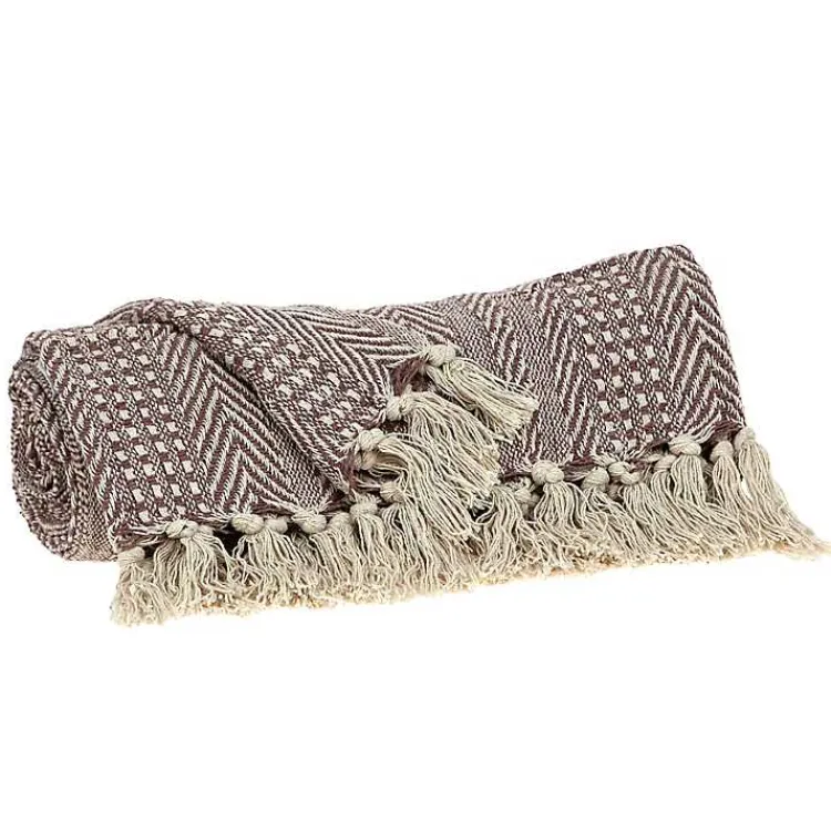 Online Natural Striped Woven Tassel Throw Blankets & Throws