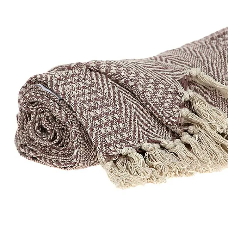 Online Natural Striped Woven Tassel Throw Blankets & Throws
