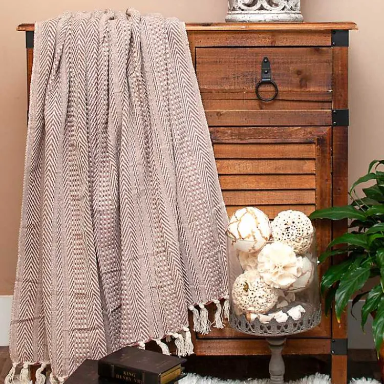 Online Natural Striped Woven Tassel Throw Blankets & Throws