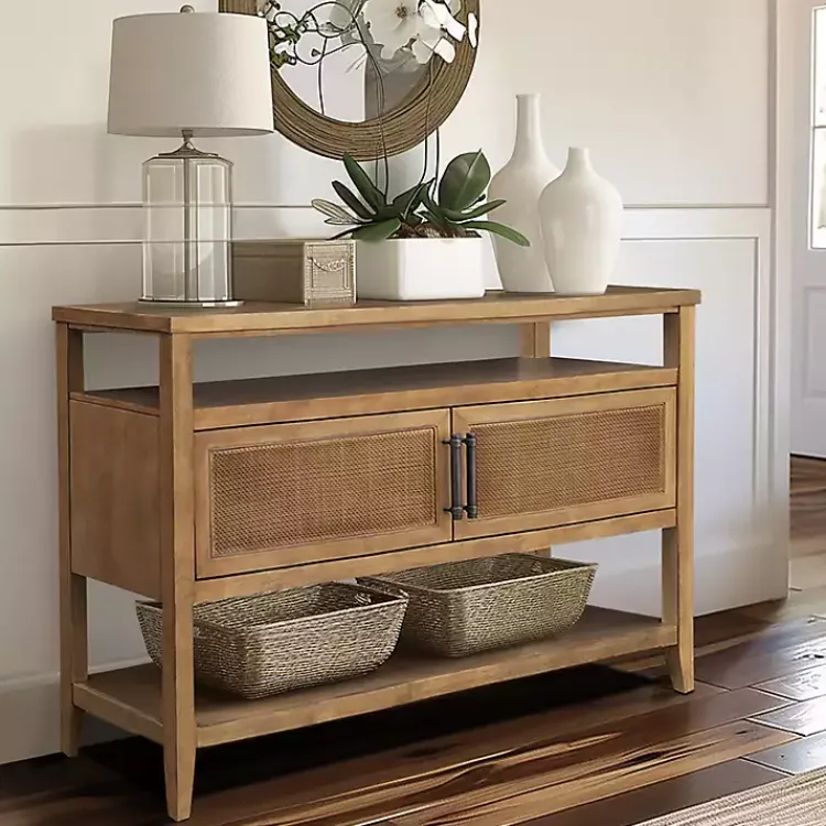 Kirklands Home Console Tables|Natural Cane Martha Sterwart Console Table Tan