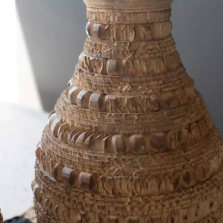 Natural Carved Textured Wood Vases, Set of 2 Vases